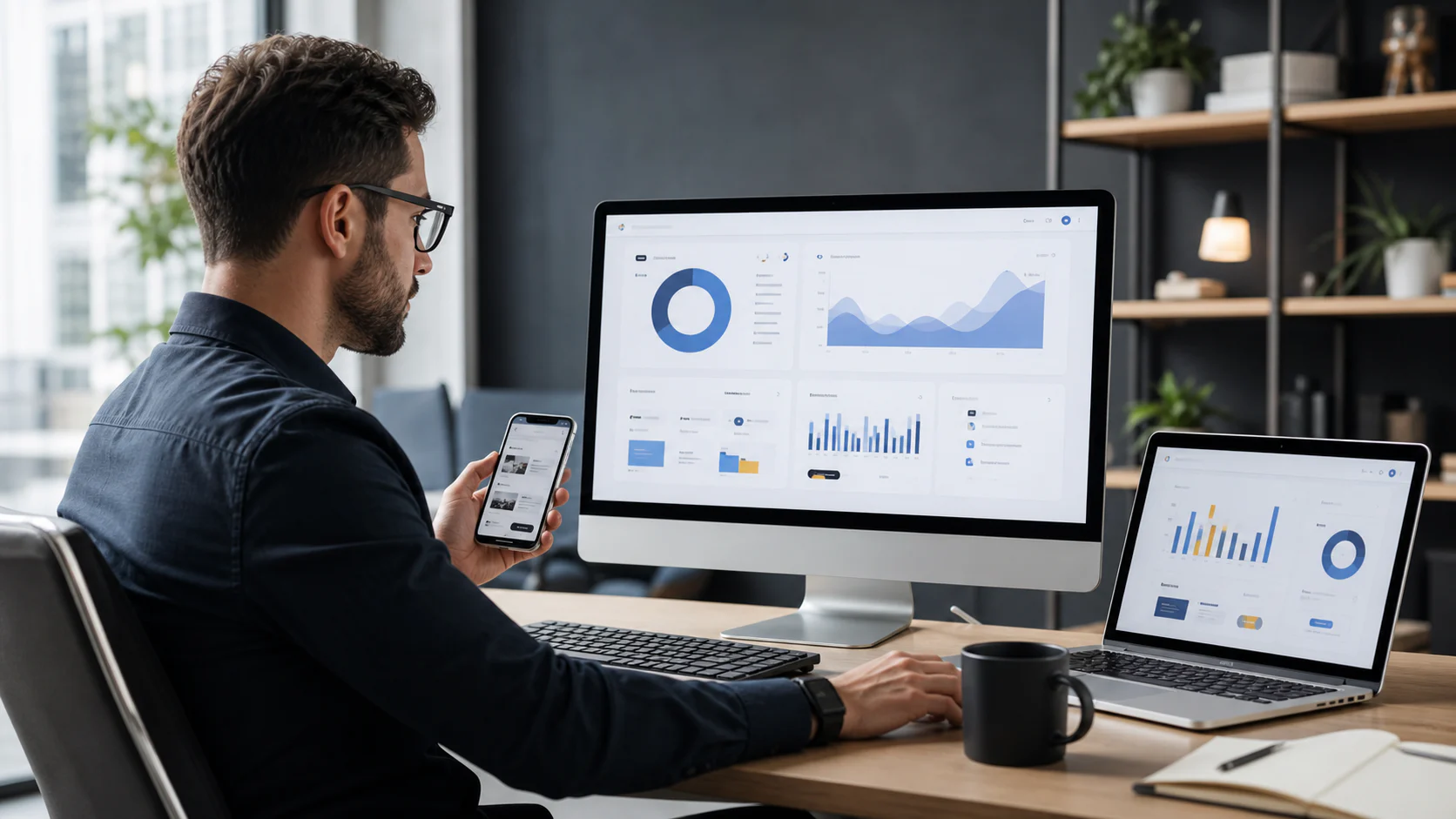 Digital advertising specialist reviewing paid-media campaign dashboards