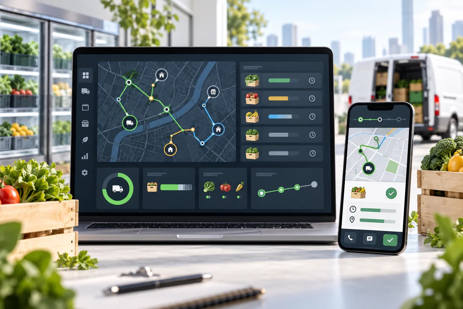 Grocery delivery dashboard showing capacity-aware routes and fresh-order tracking