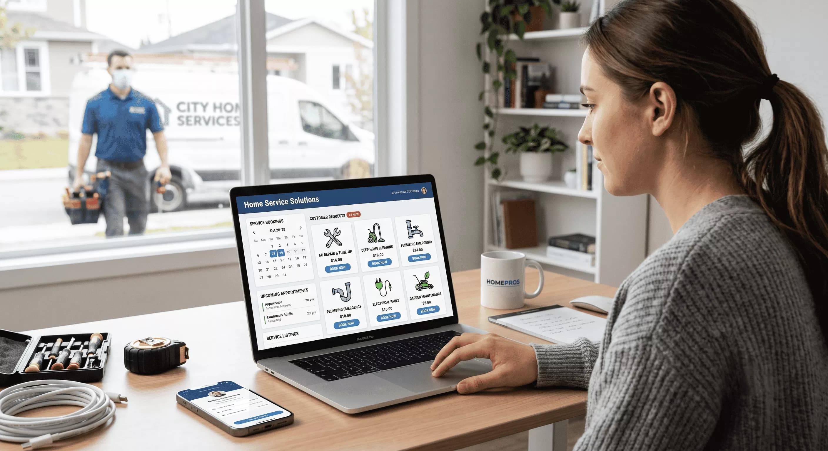 Illustrative property services workspace supporting rental management operations