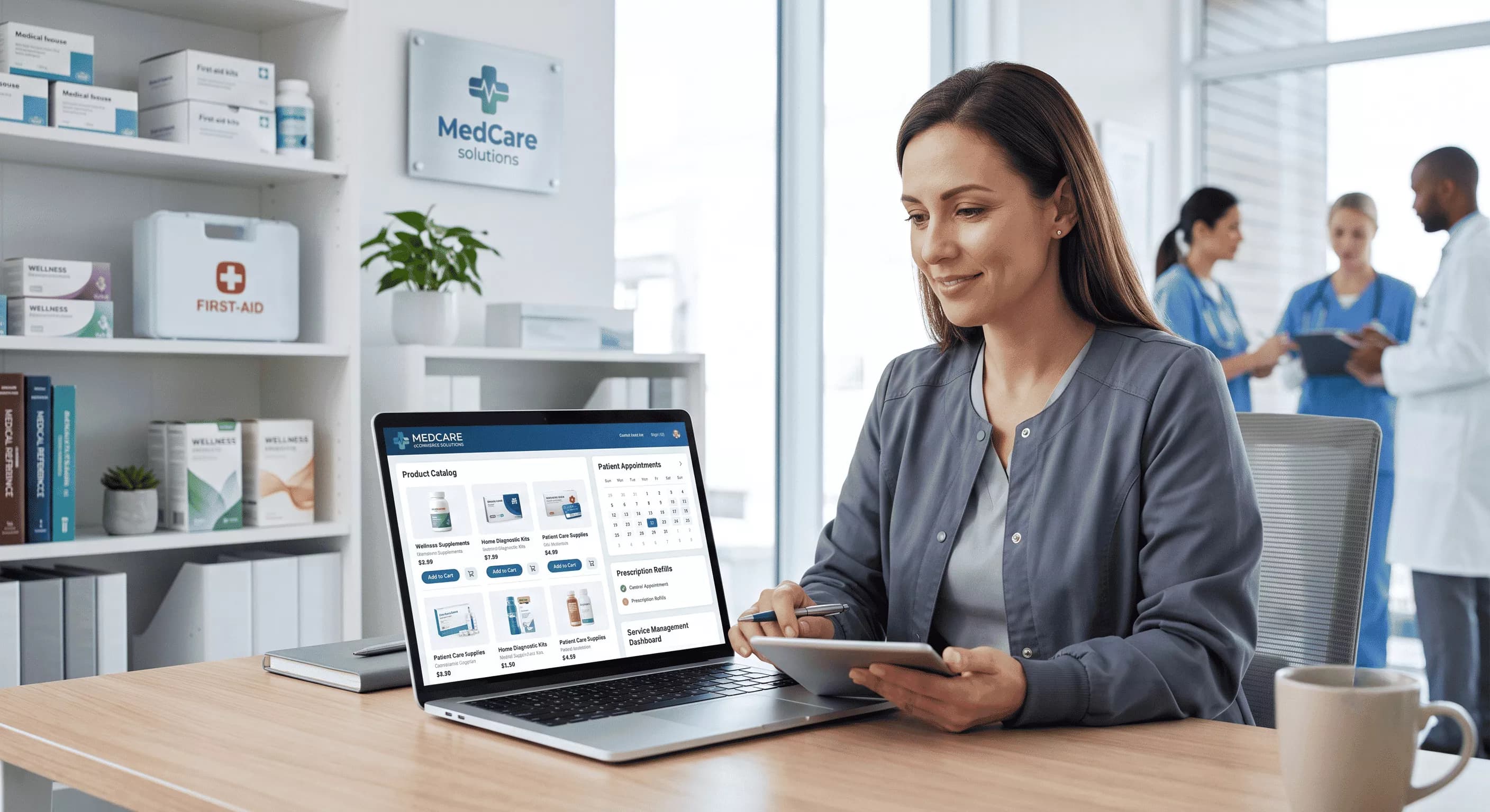 Illustrative healthcare technology workspace supporting connected clinic operations
