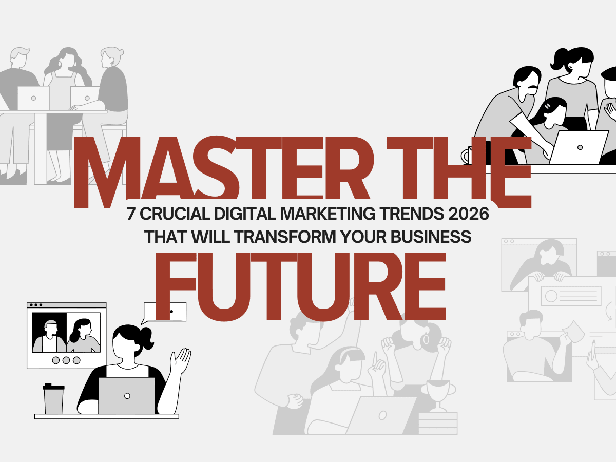 Image promoting 7 key Digital Marketing Trends for 2026, featuring digital marketing ai strategies.