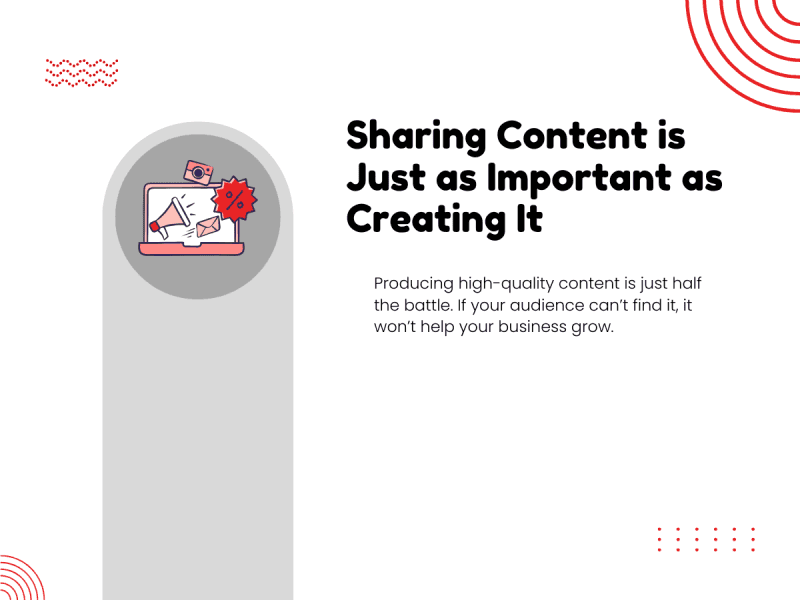 Illustration highlighting content marketing importance through sharing content across digital channels.