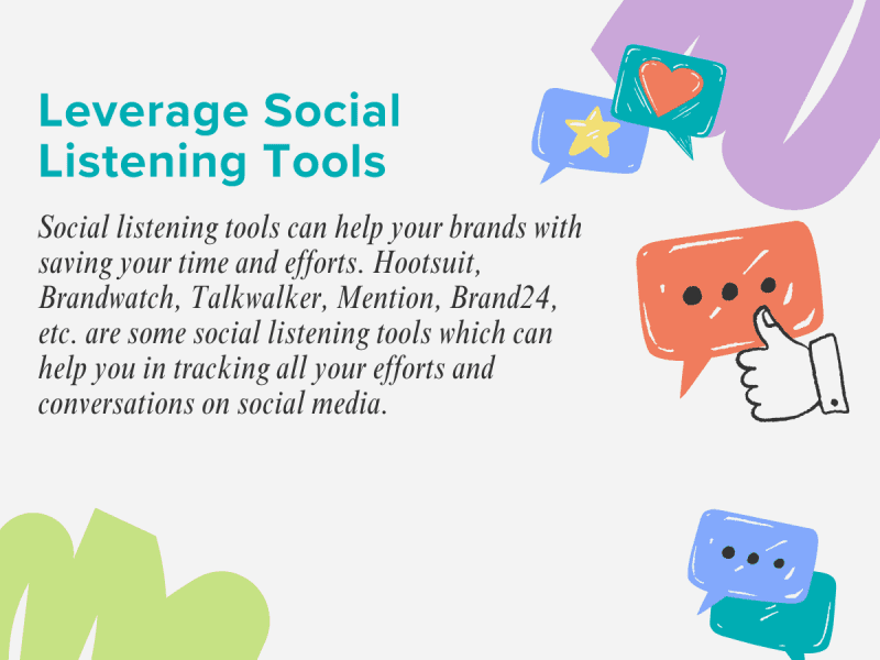 Illustration of social listening tools to manage social media reputation and track audience feedback.