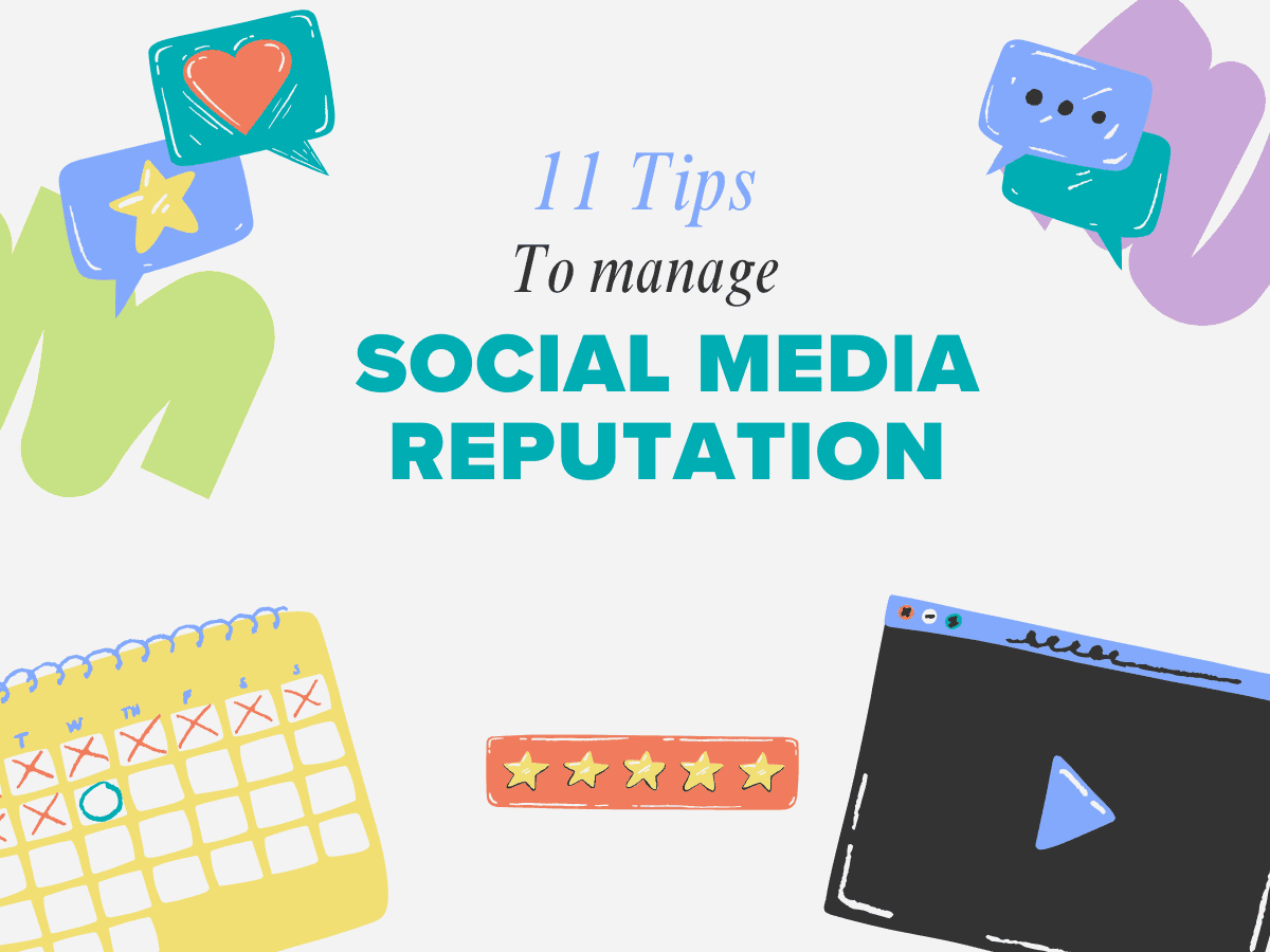 Graphic showing 11 tips for social media reputation and protecting brand reputation through engagement.