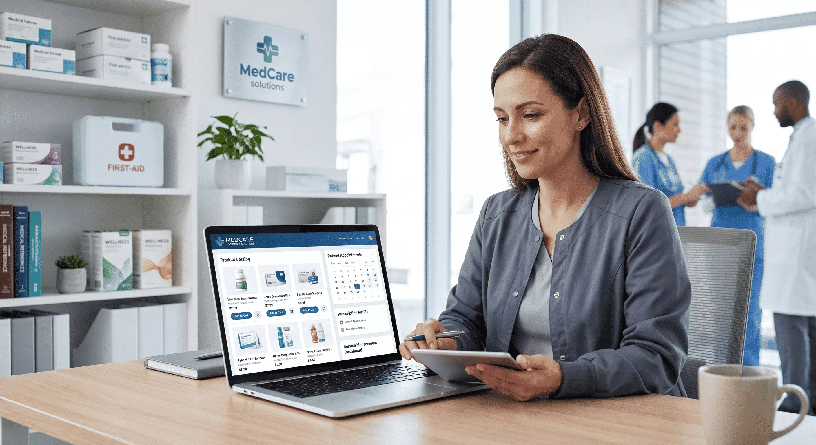 Business website dashboard tailored for healthcare service management