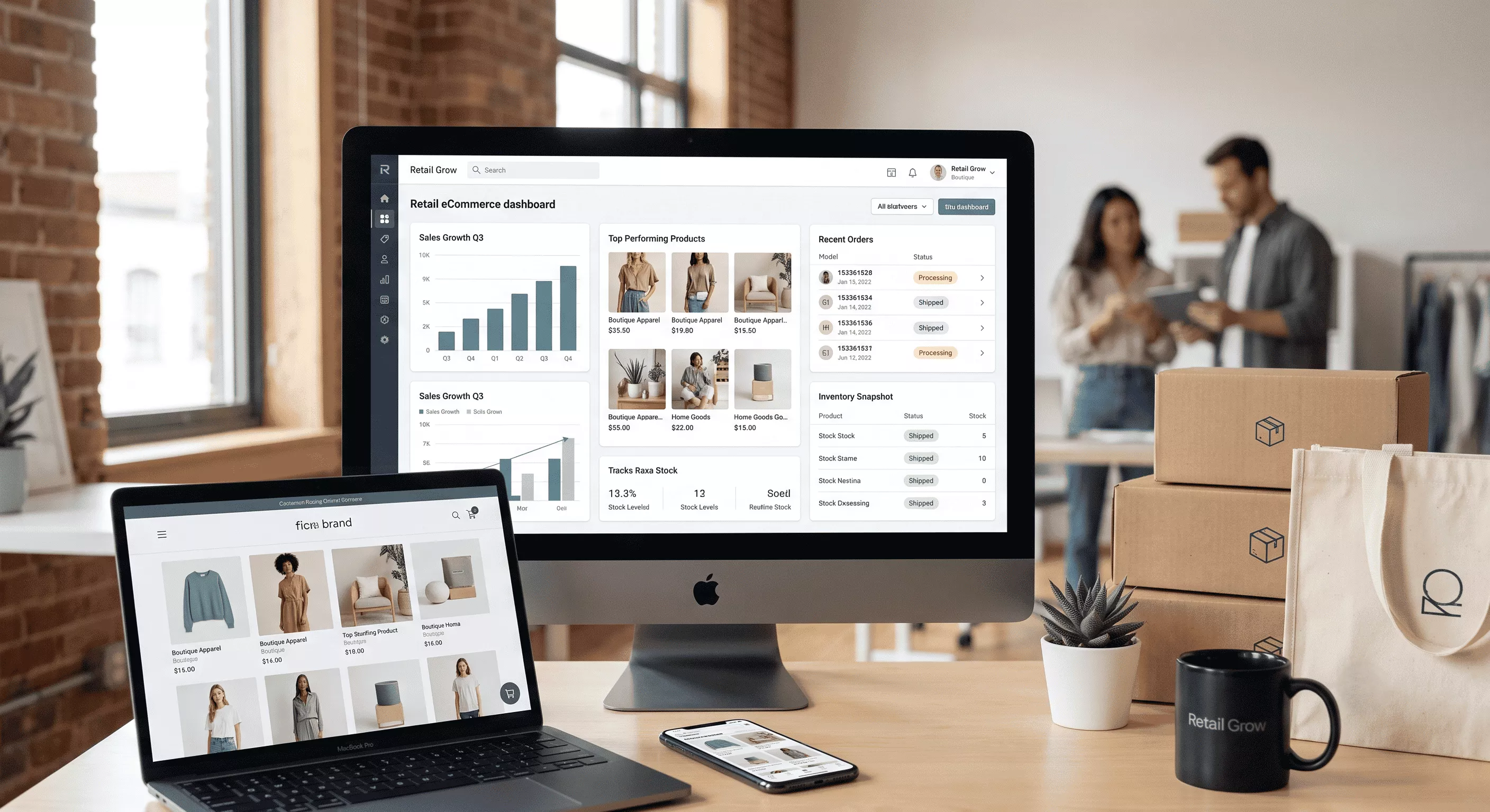Business website dashboard for retail sales and inventory tracking 